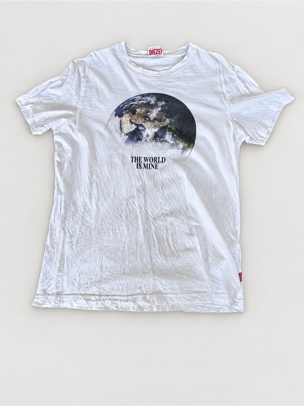Diesel White Graphic Tee with Earth Print
